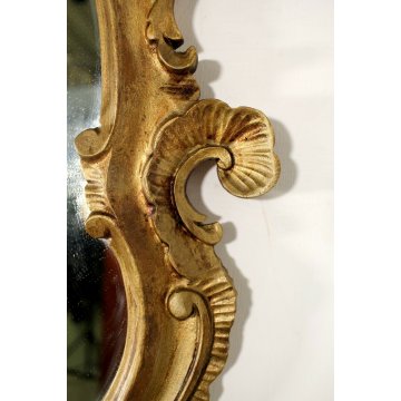 ANTICA SPECCHIERA SPECCHIO OVALE CORNICE SCOLPITA DORATA STILE BAROCCO LEGNO 