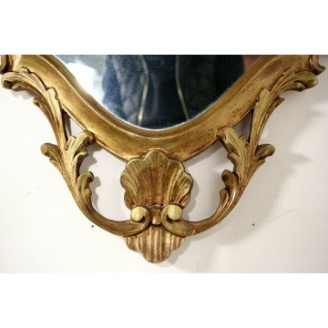 ANTICA SPECCHIERA SPECCHIO OVALE CORNICE SCOLPITA DORATA STILE BAROCCO LEGNO 