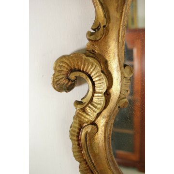 ANTICA SPECCHIERA SPECCHIO OVALE CORNICE SCOLPITA DORATA STILE BAROCCO LEGNO 