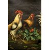 ANTICO QUADRO DIPINTO OLIO TELA SCENA VITA CONTADINA POLLAIO GALLO GALLINE '900 