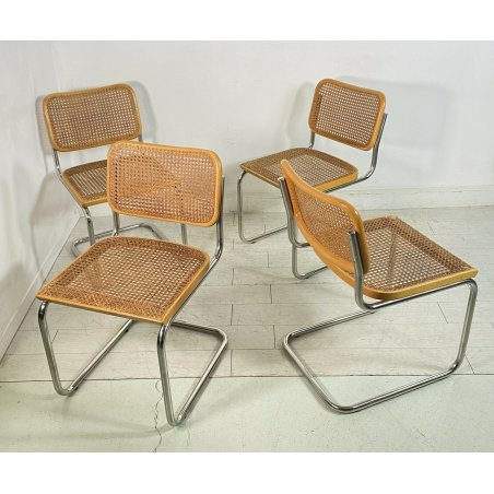 SET 4 SEDIA CESCA MARCEL BREUER ACCIAIO PAGLIA DI VIENNA DESIGN ANNI 60/70 B32 