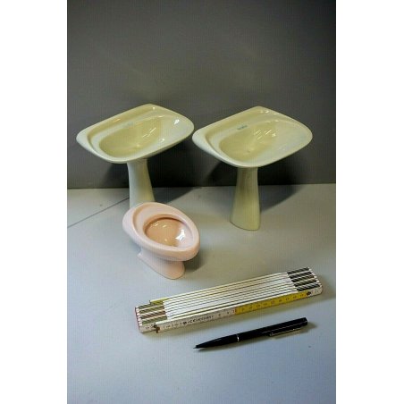 lotto 3pz PICCOLI SANITARI CERAMICA Scala Mod.Spazio LAVABO VASO VERDE ROSA '70s