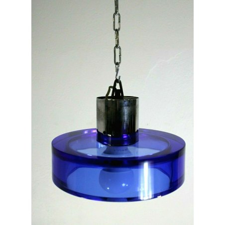 PLAFONIERA VETRO MURANO Flavio Poli Seguso BLU TRASPARENTE METALLO CROMATO 69