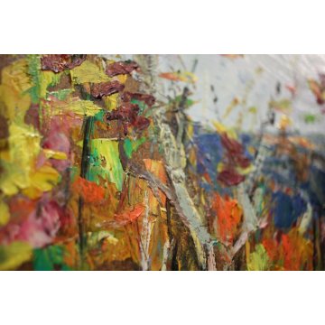 QUADRO OLIO MASONITE Mellerio Giovanni PAESAGGIO AUTUNNO VALLE VIGEZZO 1961     