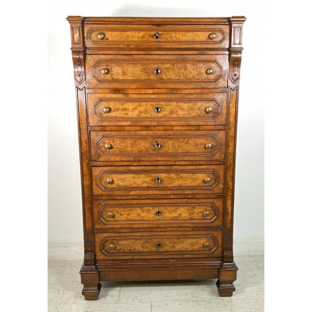 ANTICO MOBILE SETTIMANALE STILE UMBERTINO LEGNO NOCE CASSETTI 1800 CASSETTONE