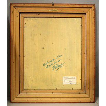 ANTICO DIPINTO OLIO Pasquero Dino "Primavera" PAESAGGIO CASA di RINGHIERA 1990