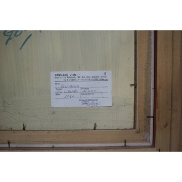 ANTICO DIPINTO OLIO Pasquero Dino "Primavera" PAESAGGIO CASA di RINGHIERA 1990