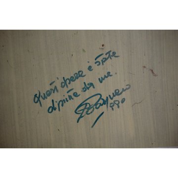 ANTICO DIPINTO OLIO Pasquero Dino "Primavera" PAESAGGIO CASA di RINGHIERA 1990