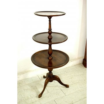 ANTICO TAVOLINO LEGNO TONDO SERVOMUTO ALZATA 3 MENSOLA TORNITO 105CMH ø50/43/35