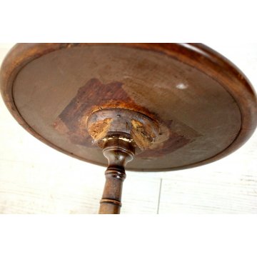ANTICO TAVOLINO LEGNO TONDO SERVOMUTO ALZATA 3 MENSOLA TORNITO 105CMH ø50/43/35