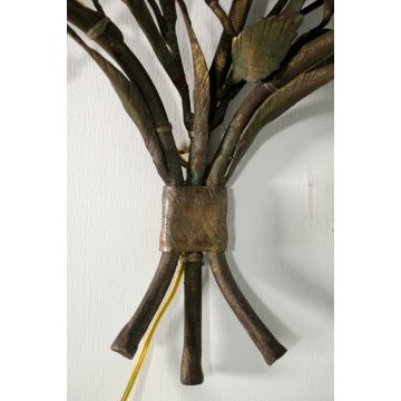 ANTICA APPLIQUE FERRO BATTUTO RAMAGE FIORITO COLORI TENUI ORO 6BRACCI 6LUMI '900