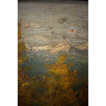 ANTICO DIPINTO OLIO Pietro Besostri PAESAGGIO MONTANO AUTUNNO BAITE CONTADINA 