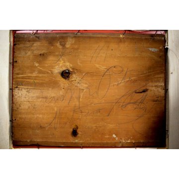 ANTICO DIPINTO OLIO Pietro Besostri PAESAGGIO MONTANO AUTUNNO BAITE CONTADINA 