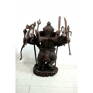 GRANDE ANTICA STAUTA Lord Ganesha ELEFANTE LEGNO SCULTURA INDU' INDONESIANA RARA