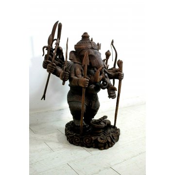 GRANDE ANTICA STAUTA Lord Ganesha ELEFANTE LEGNO SCULTURA INDU' INDONESIANA RARA