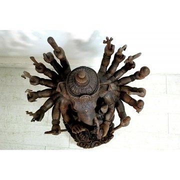 GRANDE ANTICA STAUTA Lord Ganesha ELEFANTE LEGNO SCULTURA INDU' INDONESIANA RARA