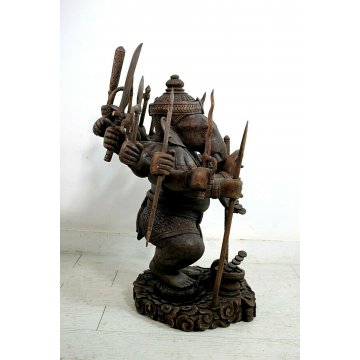 GRANDE ANTICA STAUTA Lord Ganesha ELEFANTE LEGNO SCULTURA INDU' INDONESIANA RARA