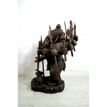 GRANDE ANTICA STAUTA Lord Ganesha ELEFANTE LEGNO SCULTURA INDU' INDONESIANA RARA