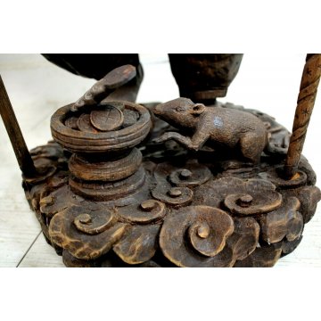 GRANDE ANTICA STAUTA Lord Ganesha ELEFANTE LEGNO SCULTURA INDU' INDONESIANA RARA