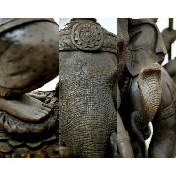 GRANDE ANTICA STAUTA Lord Ganesha ELEFANTE LEGNO SCULTURA INDU' INDONESIANA RARA