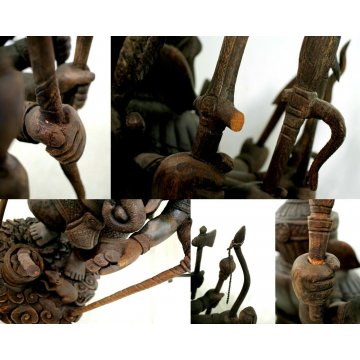GRANDE ANTICA STAUTA Lord Ganesha ELEFANTE LEGNO SCULTURA INDU' INDONESIANA RARA