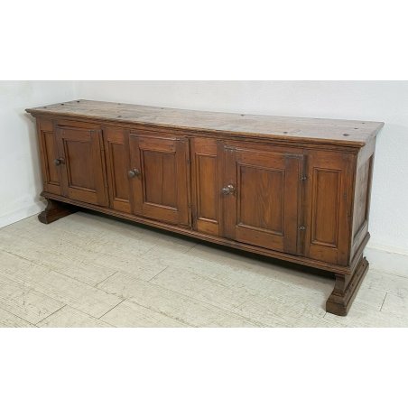 ANTICA CREDENZA BASSA LEGNO ABETE CASSAPANCA MADIA 1700 3 ANTE CERNIERE ANELLO 