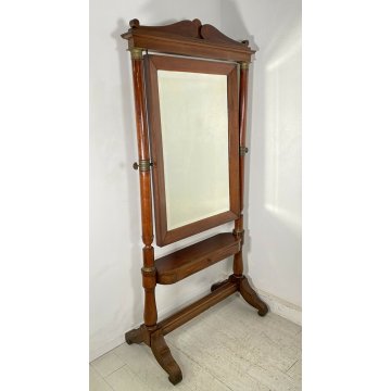 ANTICA SPECCHIERA 1800 IMPERO LEGNO NOCE OTTONE MOBILE SPECCHIO 1 CASSETTO EPOCA