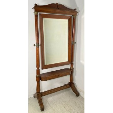 ANTICA SPECCHIERA 1800 IMPERO LEGNO NOCE OTTONE MOBILE SPECCHIO 1 CASSETTO EPOCA