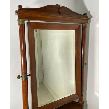 ANTICA SPECCHIERA 1800 IMPERO LEGNO NOCE OTTONE MOBILE SPECCHIO 1 CASSETTO EPOCA