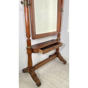 ANTICA SPECCHIERA 1800 IMPERO LEGNO NOCE OTTONE MOBILE SPECCHIO 1 CASSETTO EPOCA