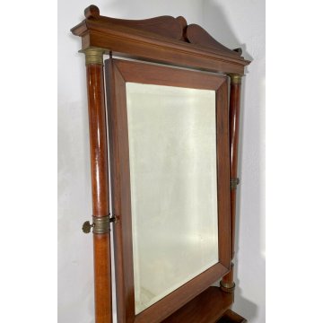 ANTICA SPECCHIERA 1800 IMPERO LEGNO NOCE OTTONE MOBILE SPECCHIO 1 CASSETTO EPOCA