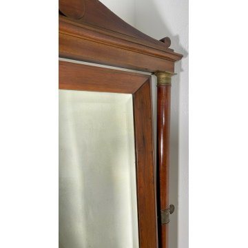 ANTICA SPECCHIERA 1800 IMPERO LEGNO NOCE OTTONE MOBILE SPECCHIO 1 CASSETTO EPOCA