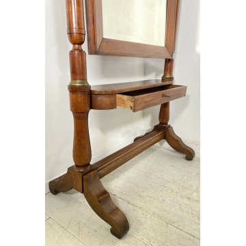 ANTICA SPECCHIERA 1800 IMPERO LEGNO NOCE OTTONE MOBILE SPECCHIO 1 CASSETTO EPOCA