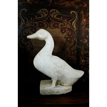 ANTICA GRANDE SCULTURA TUTTOTONDO Anatra PIETRA GRANITO/MARMO BIANCO GIARDINO 