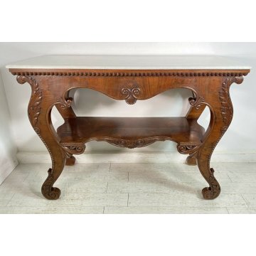 ANTICA CONSOLLE IMPERO CARLO X LEGNO NOCE META' 1800 MARMO BIANCO CONSOLE EPOCA 