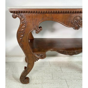 ANTICA CONSOLLE IMPERO CARLO X LEGNO NOCE META' 1800 MARMO BIANCO CONSOLE EPOCA 