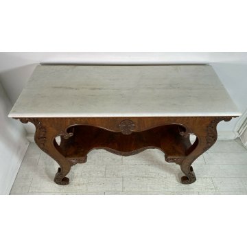 ANTICA CONSOLLE IMPERO CARLO X LEGNO NOCE META' 1800 MARMO BIANCO CONSOLE EPOCA 
