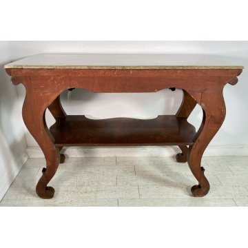 ANTICA CONSOLLE IMPERO CARLO X LEGNO NOCE META' 1800 MARMO BIANCO CONSOLE EPOCA 