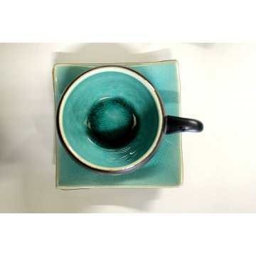 SERVIZIO TE' 6pers Giapponese CERAMICA GRES NERO SMALTO VERDE CRACLE' DESIGN 