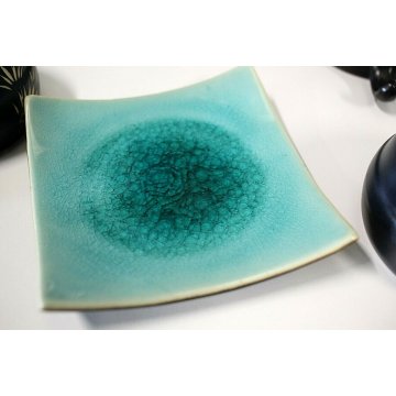 SERVIZIO TE' 6pers Giapponese CERAMICA GRES NERO SMALTO VERDE CRACLE' DESIGN 