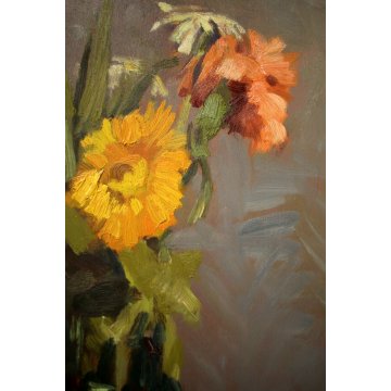 ANTICO DIPINTO OLIO TAVOLA Masaniello Luschi NATURA MORTA FIORI MACCHIAIOLO '900