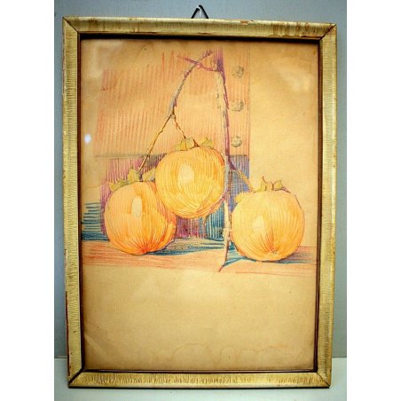 ANTICO QUADRO PASTELLO A.Zapelloni NATURA MORTA Cachi 1922 STRESA LAGO MAGGIORE 