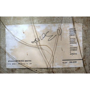 ANTICO DIPINTO AFFRESCO ENCAUSTO OLIO Bonso MESTRE ASTRATTO VENEZIA LAGUNA 1960