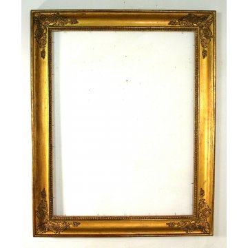 ANTICA CORNICE LEGNO SCOLPITA ORNATA GESSATA DORATA CORNUCOPIE ACANTO SCUDI '800