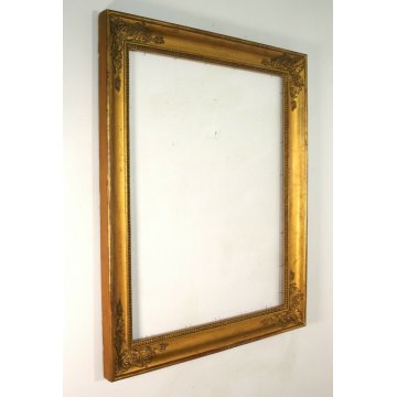 ANTICA CORNICE LEGNO SCOLPITA ORNATA GESSATA DORATA CORNUCOPIE ACANTO SCUDI '800