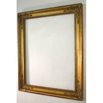 ANTICA CORNICE LEGNO SCOLPITA ORNATA GESSATA DORATA CORNUCOPIE ACANTO SCUDI '800