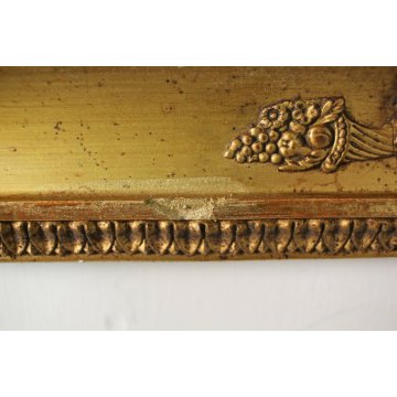 ANTICA CORNICE LEGNO SCOLPITA ORNATA GESSATA DORATA CORNUCOPIE ACANTO SCUDI '800