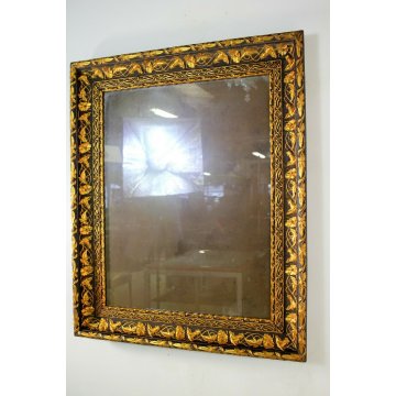 ANTICA SPECHIERA LIBERTY FLOREALE ART NOUVEAU SCOLPITA EBANIZZATA DORATA '800