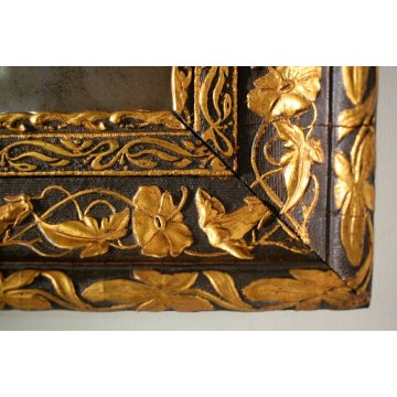 ANTICA SPECHIERA LIBERTY FLOREALE ART NOUVEAU SCOLPITA EBANIZZATA DORATA '800