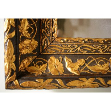 ANTICA SPECHIERA LIBERTY FLOREALE ART NOUVEAU SCOLPITA EBANIZZATA DORATA '800